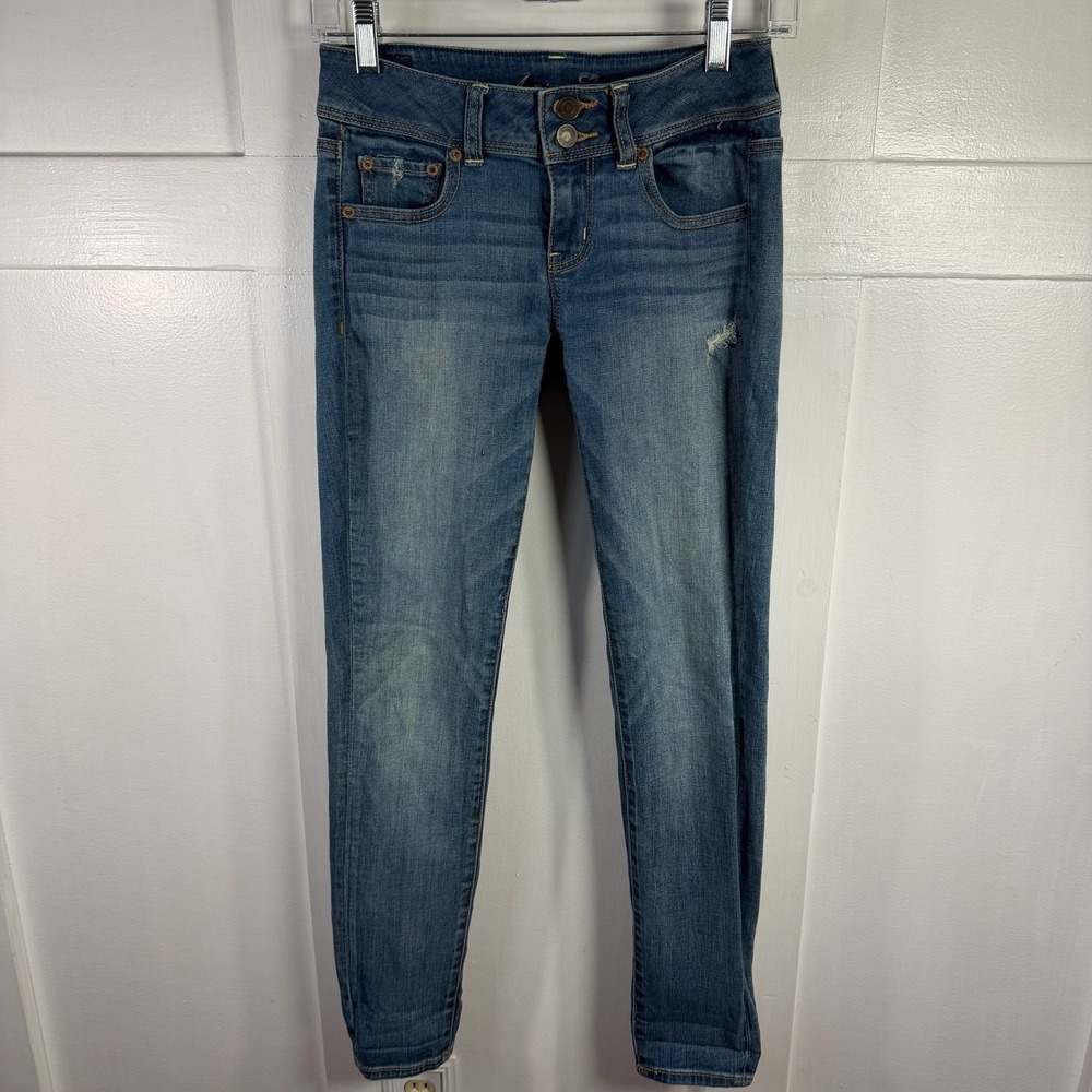 American‎ Eagle Outfitters Womens Jeans Size 4 Skinny Blue Stretch Distressed